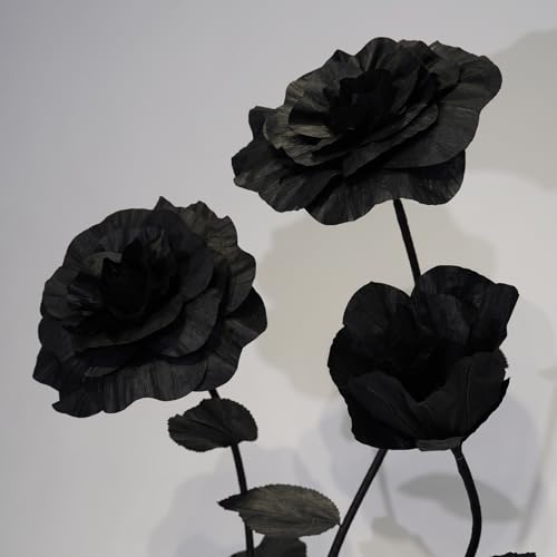 Oversized Black Roses Giant Artificial Flowers for Decoration with Stand,Large Paper Rose Sculpture for Wedding,Party,Retail Window Display,Photo Prop,Commercial & Event Decor - color: Black