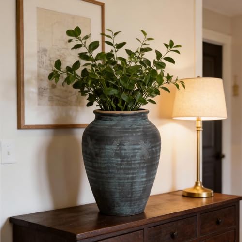 14.17" Blue Ceramic Vase, Rustic Farmhouse Living Room Home Decor | Artisan Handcrafted Large Ceramic Vase - size: 14.17Inch