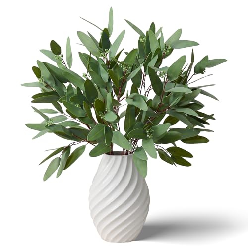 Ziwon Artificial Eucalyptus Stems, Real Touch Faux Greenery for Vase Decor, Realistic Fake Eucalyptus Branches，32 inches, 4 Packs - color: Green