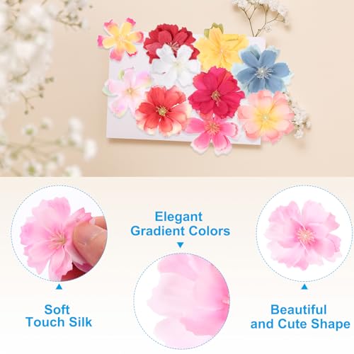 PATIKIL 100 Pcs Fake Silk Flower Heads, 1.6 Inch Artificial Cherry Blossom Faux Flower Heads for DIY Craft Wedding Party Home Wreath Decoration, Light Pink - color: Light Pink