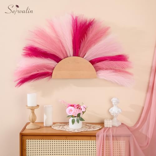 Serwalin 60Pcs Hot Pink & Blush & Pink Pampas Grass Decor, 17.7'' Faux Pampas Grass, Artificial Pompous Grass Bulk Vase Filler Flower Arrangement for Boho Home Wedding Decor - color: C Hot Pink