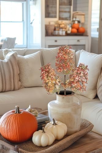 3 Pcs Fall Hydrangea Artificial Flowers Bouquets for Vintage Home Decor, 16" Faux Hydrangea Stems with Flower Seeds for Autumn Floral Arrangements Centerpiece & Wedding, Silk Fake Cone Blooms in Brown - color: Brown