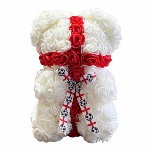 England LED Artificial Rose Flower Bear, Valentine's Mother's Day, Christmas, Birthday,Thanksgiving Party Anniversary Girl Friend Wife Light Strips and Greeting Cards (GB) - color: Gb