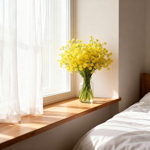 6 Pcs Babys Breath Artificial Flowers, Fake Babys Breath Flowers for Wedding Floral Arrangement Party Decor, Yellow - color: Yellow