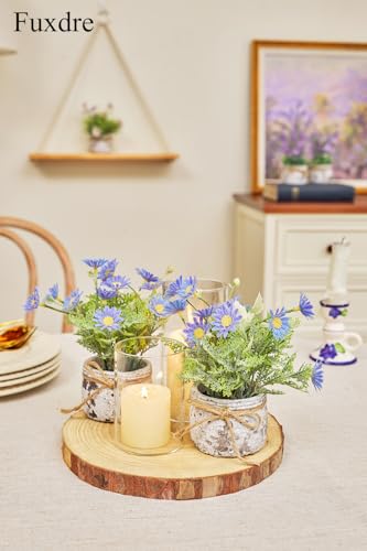Daisy Artificial Flowers in Cement Vases 2Pcs,Daisies Faux Flowers Farmhouse Home Coffee Table Bookshelf Office Desk Decorations Kitchen Dining Room Fake Plants Indoor(Blue) - color: Blue Daisy