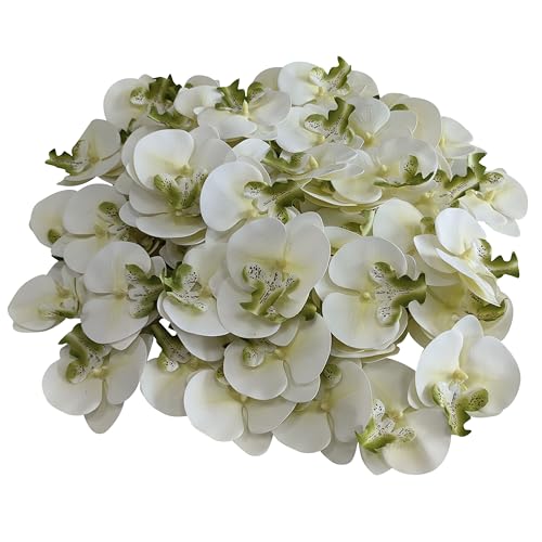 Fake Ivory Orchids Artificial Flowers Heads, 3.5''Fake Orchid Heads for Wedding Floral Bouquet Decor DIY Craft Making Bridal Shower Photography Props (80, Ivory) - color: Ivory
