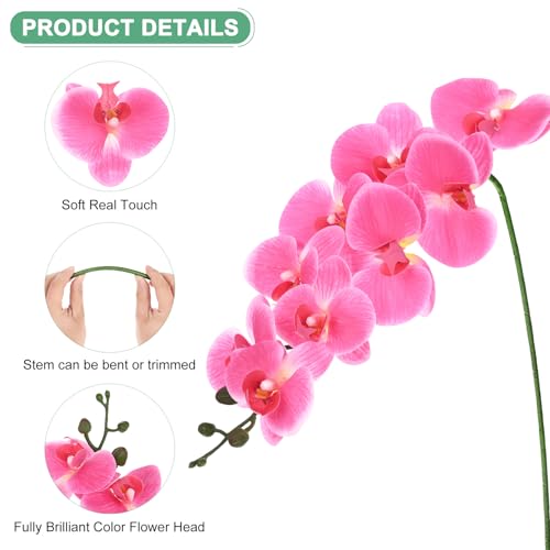 M METERXITY 6-Pack Artificial Orchid Flowers 9 Large Petals 37 Inch Faux Phalaenopsis Silk Bouquets Real Touch Rose Red Fake Orchids for Home/Wedding/Christmas/Party/Garden Office - color: Rose Red