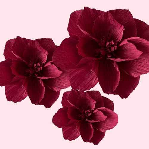 BRT Bearingshui Crepe Paper Flowers Decoration for Wall Total 9 Pcs, Artificial Flowers for Wedding Decor,Flower Backdrop Decor, Baby Bridal Shower Birthday Party, Burgundy 3D Wall Flowers Decor - color: Burgundy