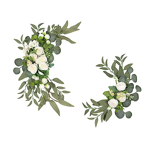 GOLDY&WENDY White Peony Wedding Sign Flower Swag Set of 2 for Wedding Reception Backdrop Table Decorations Welcome Sign - color: A1-white Peony
