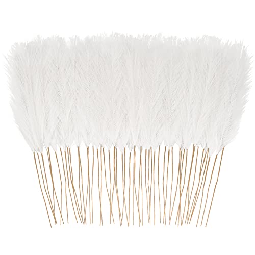 obbsie 150pcs White Faux Pampas Grass Decor, 21.6" Short Artificial Floral Branches Vase Filler Flower Arrangement for Home Wedding Boho Outdoor Decor - color: White, size: 150 PCS