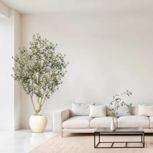 Realead Faux Olive Tree 7FT - Large Olive Trees Artificial Indoor with 15in Exquisite Planter - Tall Fake Olive Tree with Natural Trunk and Lifelike Leaves for Large Spaces & Elegant Home Office Decor - size: 7ft
