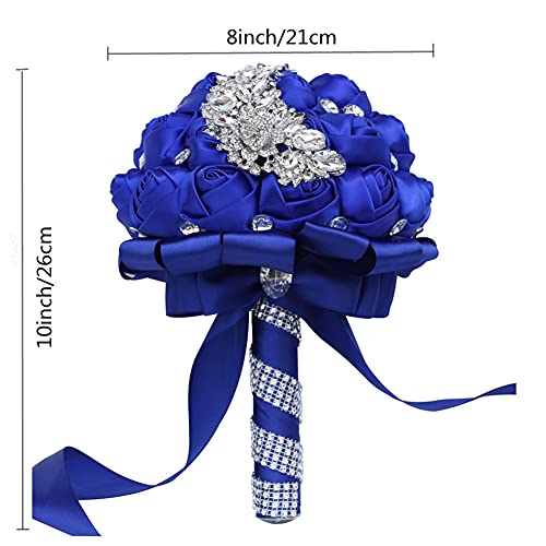 Wedding Bouquets for Bride Bridesmaid Brooch Bouquet Handmade Artificial Flower Tossing Bouquet for Wedding Ceremony Anniversary(Royal Blue,18cm) - color: Royal Blue, size: 7.1''/18cm