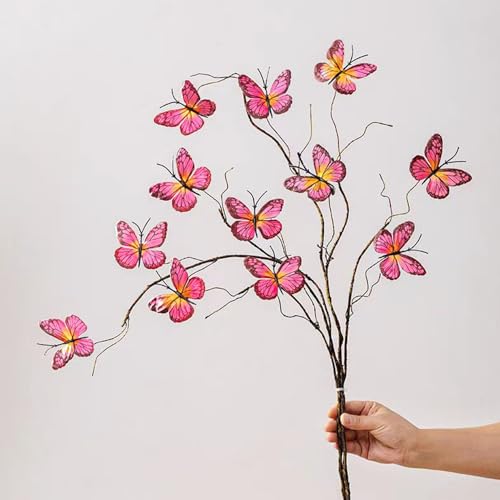 Artificial Butterfly Branche, Simulation Branch Stems with Fake Butterfly Floral Arrangement for Vase Filling Home Office Party Decoration (red) - color: Red