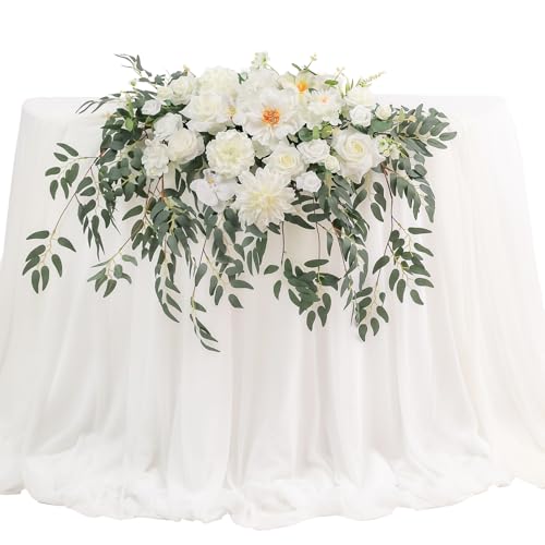 TINGE TIME Artificial Sweetheart Flower Swag with Table Cloth and Table Runner, Pack of 3 Floral Arrangement for Wedding Sweetheart Desktop Centerpiece Decoration Valentine's Day (IvoryWhite) - color: Ivory White