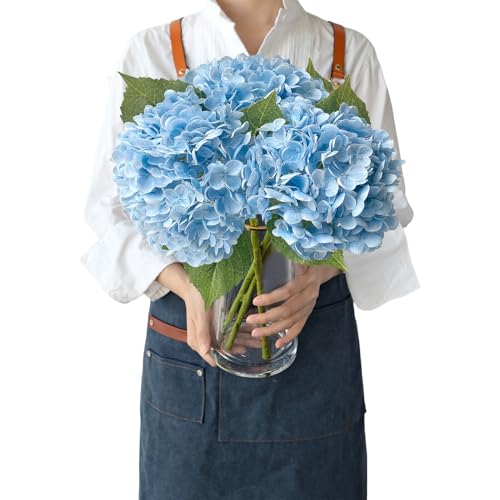 JINWOE Light Blue Flowers Real Touch Artificial Hydrangeas, 3Pcs 21" Large Royal Latex Silk Flowers,Long Stems Fake Flower Bouquet for Centerpieces Table Home Party - color: Blue, size: 3pcs