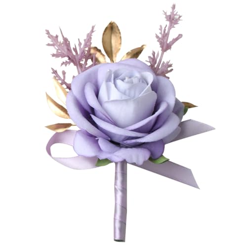 Boutonniere for Men Artificial Flowers 1 Piece Wedding Prom Homecoming Corsage Anniversary Party Decoration (1, Purple) - color: Purple