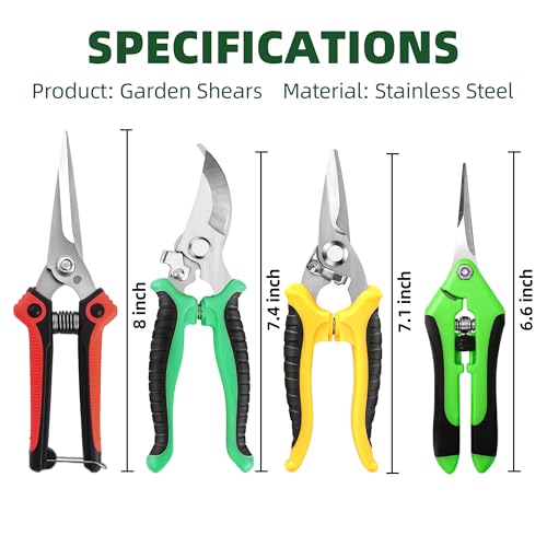 EWPJDK 4 Pack Garden Pruning Shears, Stainless Steel Garden Shears, Gardening Shears, Garden Scissors, Clippers, Pruning Snips, Pruning Shears for Gardening Tools (Multi-color) - color: Multi-color