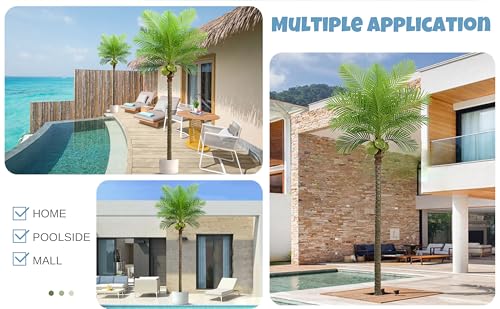 Roselywed Artificial Phoenix Palm Tree 10FT with 18 Leaves & 3 Coconut Fruit & Real Bark Tropical Areca Sago Palm Tall Large Faux Plant 118 Inch Black Pot for Indoor Outdoor Home Poolside Mall Decor - size: 10ft