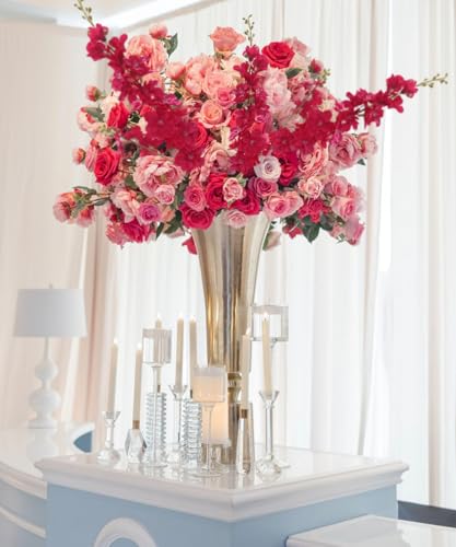 Hot Pink Flowers Artificial Delphinium 8PCS Silk Flowers with Stems 33.46" Tall Artificial Flowers Dark Pink Larkspur Artificial Flowers for Wedding Home Party Centerpieces Arch - color: Hot Pink