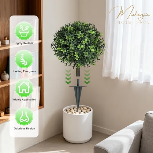 Muhanjia Artificial Boxwood Topiary Ball,Set of 2,UV Resistant Artificial Shrub Bushes with Ground Spike,Fake Evergreen Plant Easy to Insert in Ground for Porch Outdoor Indoor (Boxwood) - color: Boxwood