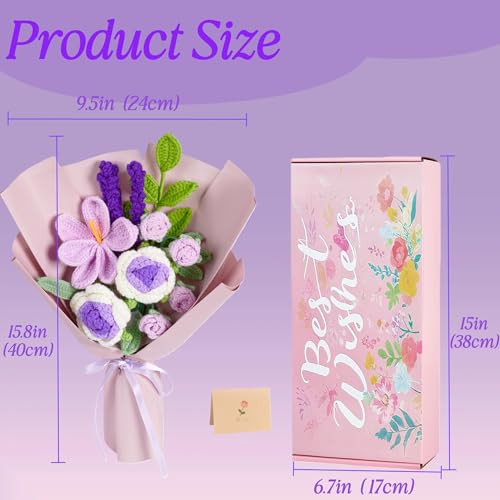 Crochet Flower Bouquet Handmade Crochet Flowers Knitted Tulips Rose Bouquet for Valentines Birthday Party Home Decor Wedding for Women Lover Friends Daughter(Purple) - color: Z-purple