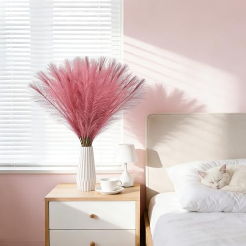 50pcs Pink Pampas Grass 21.6 Inch Non-Shedding Faux Pampas for Classic Romantic Home, Boho Weddings and Blush Tone Vase Arrangements - color: Pink