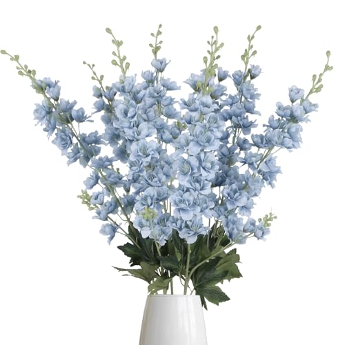 8PCS Dusty Blue Delphinium Artificial Flowers 33.5'' Faux Delphinium Stems Larkspur Silk Flowers for Wedding Table Centerpieces Home Garden Decor(Dusty Blue) - color: Dusty Blue