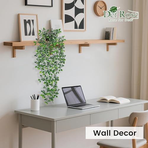 Der Rose 34'' Fake Hanging Plant Black Pot for Bathroom Wall Decor | 34'' cascading greenery with black pot for bathroom, shelf, office and wall decor; no watering needed