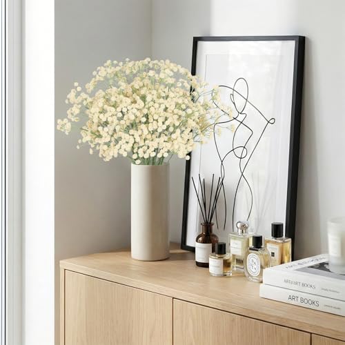 12PCS Fake Babys Breath Flowers, 24inch Long Stem Artificial Flowers Real Touch Faux Babies Breath Gypsophila Bouquet for Wedding Floral Arrangement Party Decor (Champagne) - color: Champagne