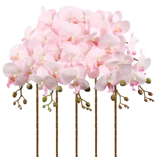 5 PCS Light Pink Faux Orchid Stems 35.4" Fake Orchids Pink Flowers Silk Orchids That Look Real for Vase for Bridal Shower Home Party Wedding Decoration (Light Pink) - color: Light Pink