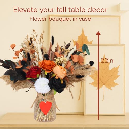 RyddeligHome Deluxe Centerpieces for Dinner Table, Fall Centerpieces for Tables, Coffee Dining Table Centerpiece Decor for Home, Christmas Thanksgiving Winter Decorations, Centro De Mesa De Otoño - size: orange bouquet in vase