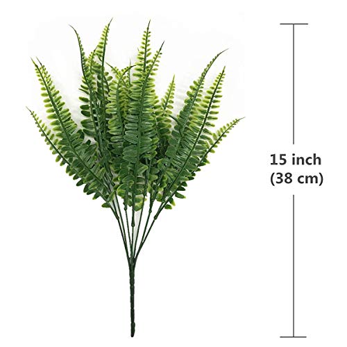 Artificial Plants Plastic Shrubs, Fake Greenery Grass Bushes Foliage Home Garden Office Kitchen Room House Outdoor Indoor UV Resistant Wedding DIY Decor Planter Filler Decoration - 8 Pack - color: Fern Grass- 8 Pack
