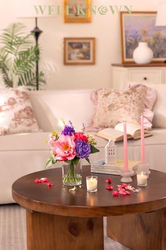 WELL KNOWN Artificial Flowers in Vase with Fake Water, Pink & Purple Silk Flowers Fake Ranunculus Peonies Lilac Bouquet for Home Wedding Party Dining Table Baby Shower Decor & Birthday Gift (Violet) - color: Violet & Pink