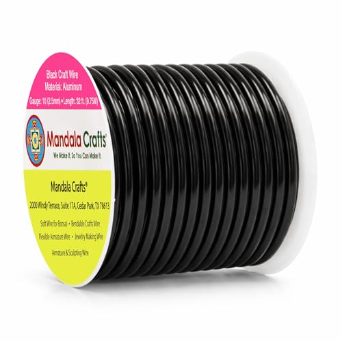 Mandala Crafts 10 Gauge Anodized Aluminum Craft Wire for Jewelry Making - 32 FT Colored Flexible Black Wire - Bendable for Bonsai Armature Crafting Sculpting - color: Black, size: 10 Gauge