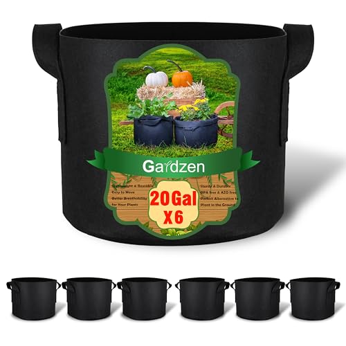 Gardzen 6-Pack 20 Gallon Grow Bags, Aeration Fabric Pots with Handles, Heavy Duty Cloth Pots for Plants - size: 20 Gallons