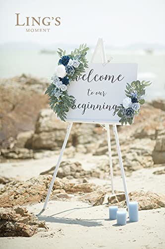 Ling's moment Artificial Greenery Stems Box Set, 55pcs with 8 Kinds of Faux Greenery Picks for DIY Bridal Bouquets Wedding Floral Arrangement Table Centerpieces, Navy & Cream - color: Blu-navy & Cream