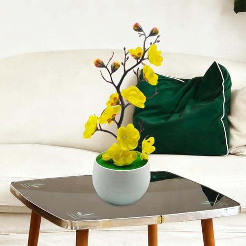 Fenteer Simulation Flower with Vase Realistic Potted Plum Blossom Artificial Potted Flowers for Farmhouse Bookshelf Office Home Table