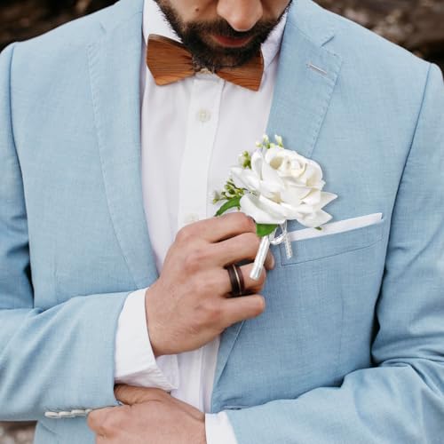 Tucnoeu 2pcs White Wrist corsages for Prom, Corsage Wristlet Band, Artificial Boutonniere and Corsage Set, for Prom Decor Wedding Party Flower Accessories - color: White