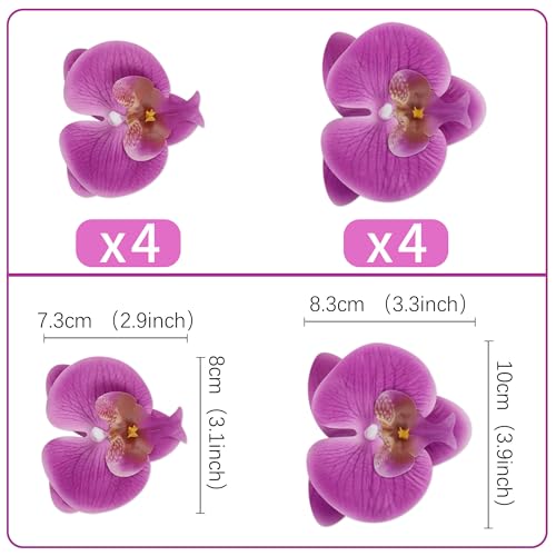 8PCS Artificial Phalaenopsis Cake Toppers Purple Butterfly Orchid 3D Flowers Cake Decorations for Floral Wedding Bridal Engagement Women Floral Birthday Mother's Day Party Decoration Supplies - color: Purple Phalaenopsis