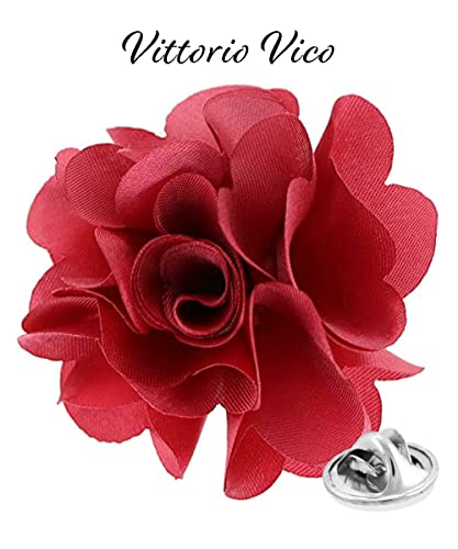 Premium Men's Formal Solid Color Flower Lapel Pin - Boutonniere for Men, Brooch Pin - color: Rose
