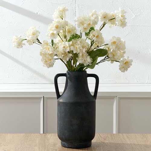 SIDUCAL Ceramic Rustic Flower Vase with Handles | 12 inch Tall Vase for Farmhouse Home Table Centerpieces, Large Decorative Terracotta Vases for Home Decor, Living Room,Shelf Decor, Black Bronze - color: 112-black Bronze