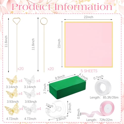 Flower Bouquet Wrapping Accessories DIY Money Bouquet Kit with 5 Floral Wrapping Paper 40 Card Holder 24 Butterfly Decor Floral Foam Block Ribbon Tape Dispenser for Mother's Day Graduation Anniversary