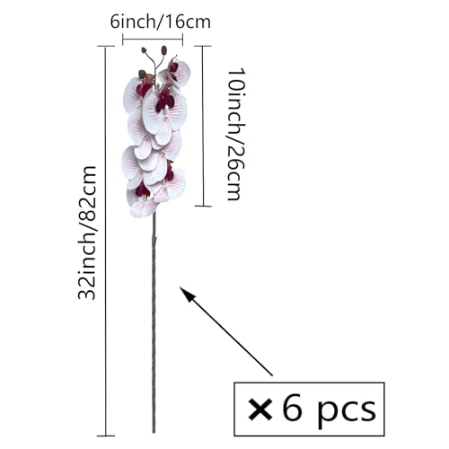 FagusHome 32 Inch Artificial Phalaenopsis Flowers 6 Pcs Artificial Orchid Flowers Stem Plants for Home Décor (White and Purpleline) - color: White and Purple