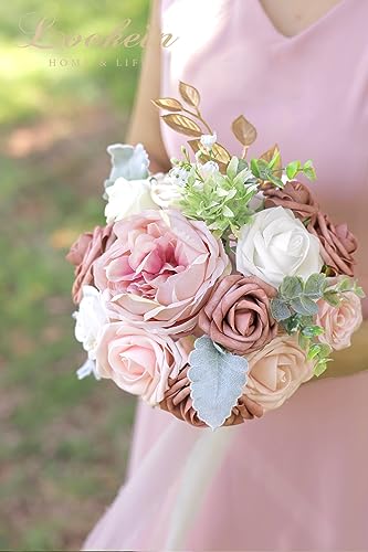 Lookein 7 Inch Flower Bouquet for Bride Artificial Flowers Bouquet Bridesmaid Bouquet Bridal Bouquet Tossing Bouquet for Wedding Ceremony Anniversary, French Dusty Rose - color: 7" French Dusty Rose