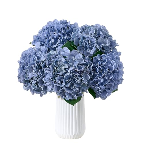 8Pcs Dusty Blue Fake Flowers Silk Hydrangea Artificial Flowers Bouquets Faux Hydrangea Stems for Home Table Centerpieces Wedding Party Decoration - color: Dustyblue