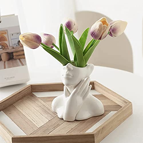 Ceramic Face Vase, White Flower Vases for Decor Female Form Head Half Body Vase Boho Unique Decorative Modern Style for Home Living Room Office Book Shelf (Medium) - color: B(medium)