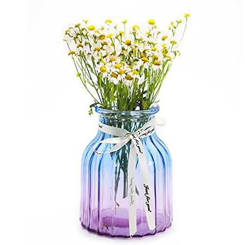 OFFIDIX Glass Vase, Gradient Multicolor Flower Vase for Weddings, Events, Decorating, Arrangements, Flowers, Office, or Home Decor - color: H-blue Purple Gradient