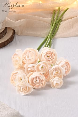 Waipfaru Ranunculus Artificial Flowers, 18Pcs 14In Fake Peonies Artificial Flowers, Faux Flower for Vase Silk Flower Real Touch Faux Peony Bulk for DIY Wedding Bouquet Home Bridal Shower Decor - color: Champagne, size: 18Pcs