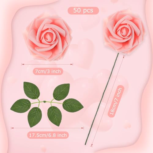 50 Pcs Artificial Foam Rose Flower Faux Bouquet Wedding Fake Rose Gift for Mother's Day Women DIY Bridal Shower Party Table Birthday Home Spring Decor (Pink,Champagne) - color: Pink, Champagne