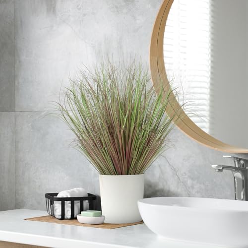 14 Bundles Artificial Grass Plants Outdoor 20 Inch Tall Fake Shrubs Wheat Grass UV Resistant Greenery Stems Weed Faux Bushes Plant for Indoor Outdoor Garden Office Home Decor, Purple